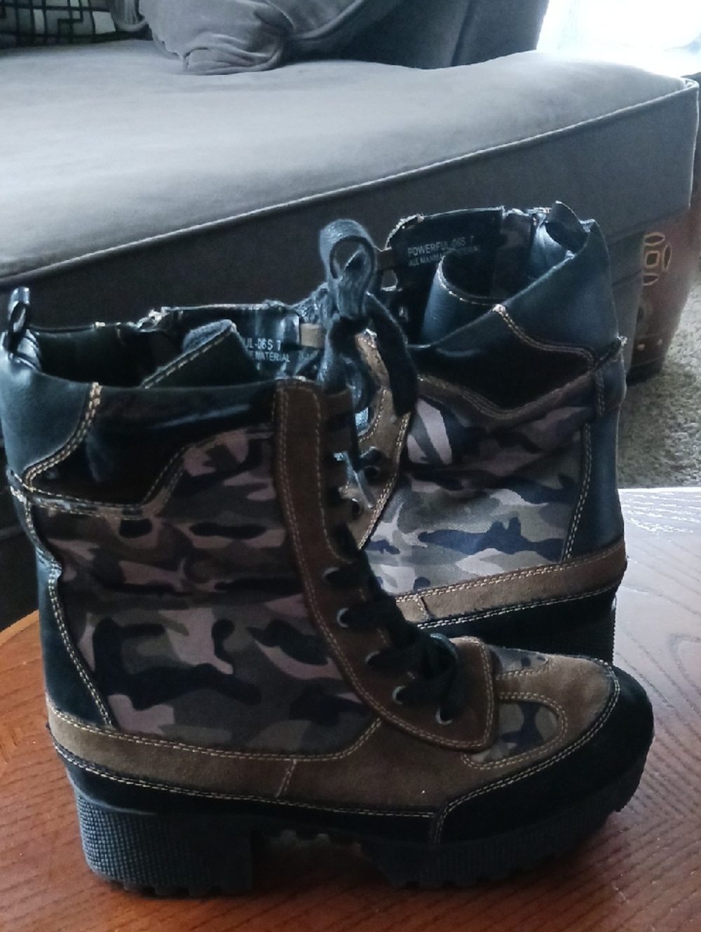 Women’s Camo Lace-Up Platform Combat Boots - Black/Olive